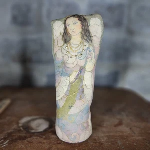 Handmade Dyed Fabric Boho Christmas Angel Figurine Artist Marked - Picture 1 of 8
