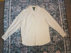 Lauren Ralph Lauren Damen Seide Knopfleiste Top 10 Creme Old Money Quiet Luxus - Bild 1 von 9