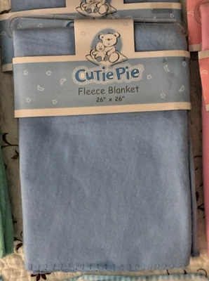 Cutie Pie fleece baby security blanket solid color 26" X 26" blue green pink - Image 1 of 3
