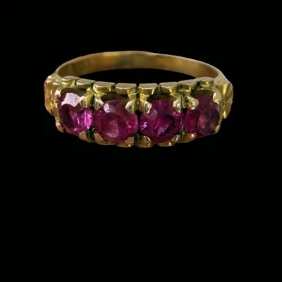 Antique VICTORIAN Ruby Paste Ring CARVED BUTTERCUP SHOULDERS 9K-10K GOLD SZ 5.5 - Image 1 of 4