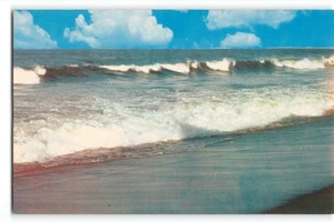 Postcard Breakers Along the Shore Ocean Waves Beach Tichnor Bros 1950s Linen - Picture 1 of 2