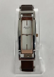 Kenneth Cole NY 16mm Silver Tone Quartz Watch w/Brown Leather Band & Battery - Picture 1 of 10