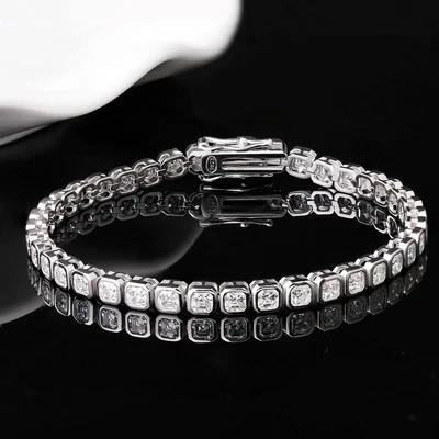 3mm Asscher Cut Moissanite Tennis Bracelet 925 Sterling Silver Pass Tester GRA - Image 1 of 4