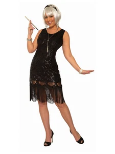 Women's Black Fringe Flapper Costume - Picture 1 of 3