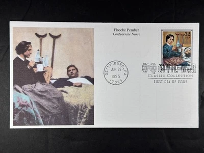 US FDC Phoebe Pember 1995 Mystic Stamp Cover Confederate Nurse 32c a881 - Image 1 of 2
