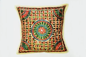 Handmade Kantha 16"  CIRCLE  Cushion Cover Indian Cotton Pillow (27) - Picture 1 of 3