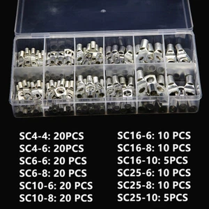 170X Copper Battery Cable End Eyelet Ring Lug Terminal Wire Connector Crimp Kit - Picture 1 of 5