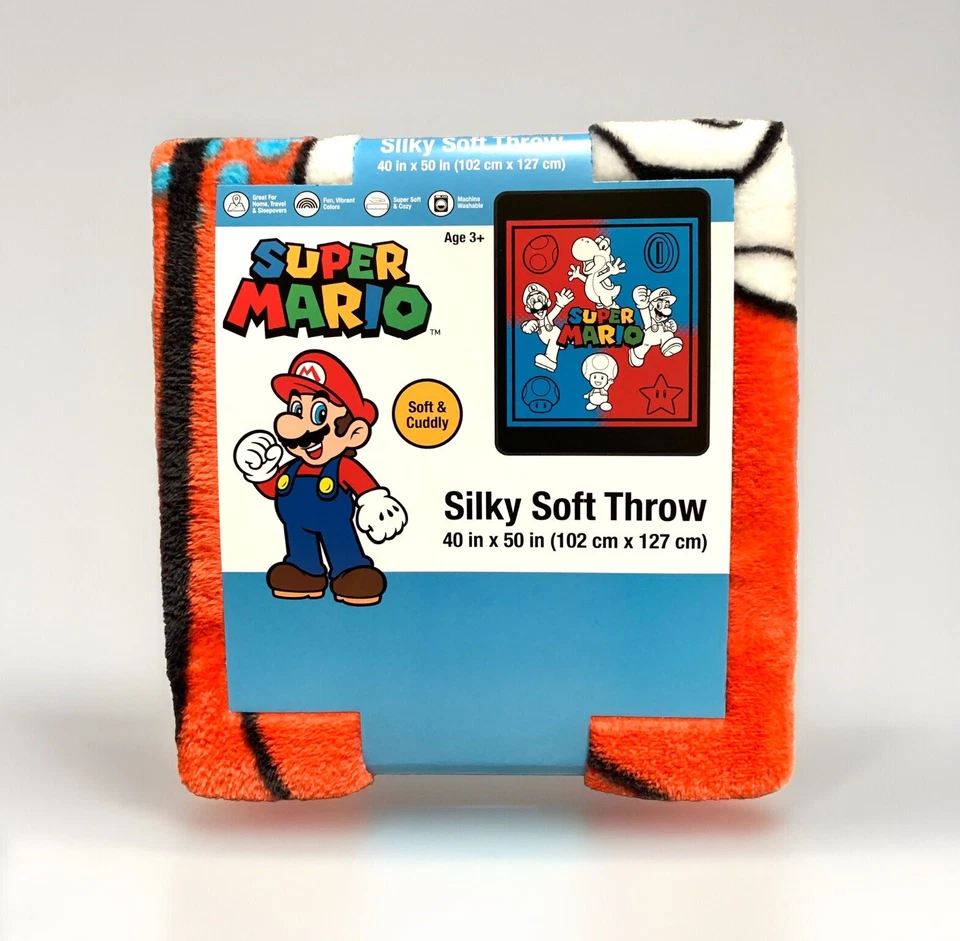 NUEVO Super Mario & Friends Rojo Blanco y Azul Niños 40 x 50 Manta Suave Sedosa Foto 1 de 4