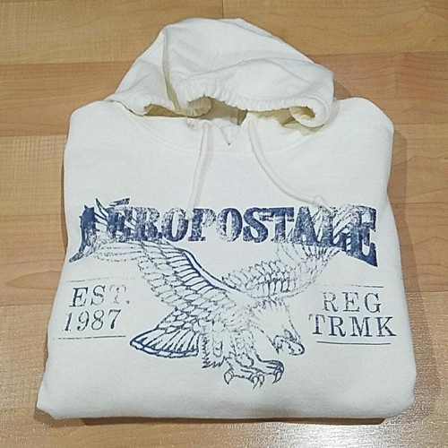 OFF WHITE Felpa con cappuccio pullover logo bianco Aeropostale taglia media