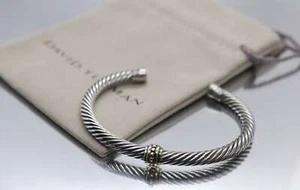 David Yurman Cuff Bracelet. 14k Sterling Silver Single station cable bracelet - Picture 1 of 8