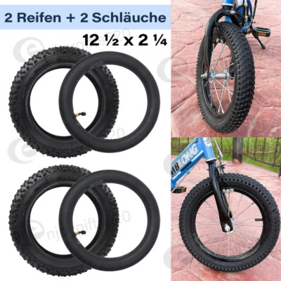 2x Kinder Fahrrad Mantel 12 1/2 x 2 1/4 (54-203) und 2x 12"-Schlauch Kinderwagen - Bild 1 von 4