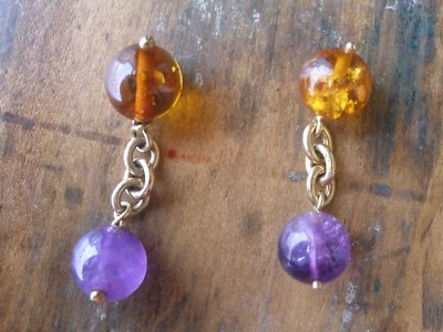 GEMELOS BOLA ÁMBAR Y AMATISTA 18K, MARCADOS 750 6,7 gr Foto 1 de 4