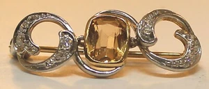 PLATINUM + 14K ROSE GOLD - VINTAGE GOLDEN TOPAZ and DIAMOND PIN/ BROOCH - Picture 1 of 2