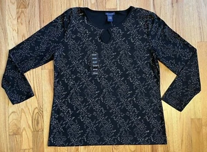 Blusa Top Túnica Hoja Plateada Cerradura Negra Manga Larga XL NUEVA CON ETIQUETAS - Imagen 1 de 6