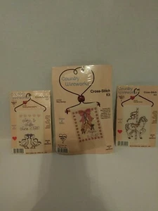 Lot Of 3 Cross Stitch Kit Country Wireworks Carousel Horse, Booties, Geese A2 - Picture 1 of 5
