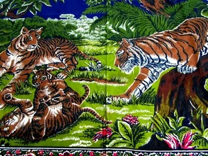 ARAZZO DA PARETE VINTAGE ANNI 70..TIGERS & CUB..GIUNGLA..58" X 38" - Foto 1 di 4