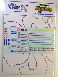 Blue Stuff Decal Sheet 1:12 Scale Honda 125 Monkey Custom Colors suit Tamiya Kit - Picture 1 of 7