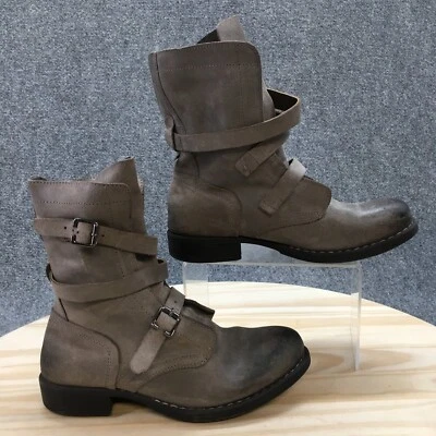 Diba Boots Womens 7.5 True Joyce Slouch Booties Gray Leather Buckle Cuban Heels - Image 1 of 4