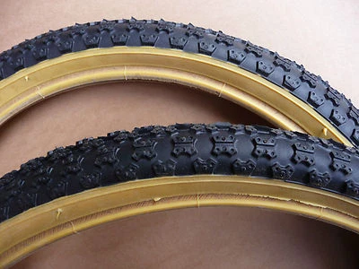 TYRES Pair Retro Old School Comp 3 III Tread BMX Bicycle Amber Wall Burner Bike  - Image 1 of 3