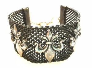 Fleur de Lis Mesh Armreif Armband schwarz und silberfarben - Bild 1 von 4