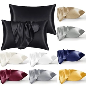 Satin Seide Kissenbezüge für Haar & Haut weiche Anti-Falten Abdeckungen 2er Pack, 4, 8 - Bild 1 von 98
