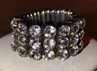 Cookie Lee Genuine Crystal Stretch Ring Silver Tone Runway Statement Bling NWT