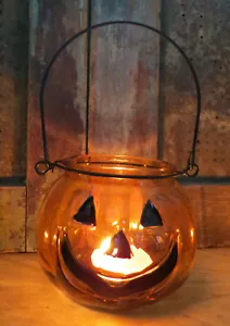 Jack O Laterne Kürbisse Kerzenhalter Teelichthalter primitives Halloween Dekor - Bild 1 von 2