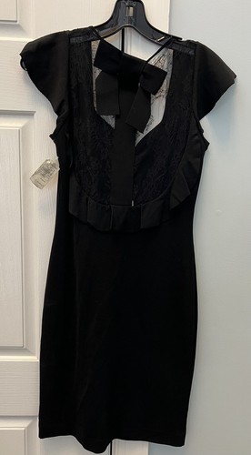 Abito Valentino nero pizzo e lavorato a maglia taglia large bodycon senza maniche LBD E2