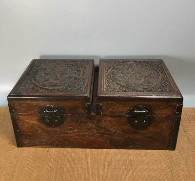 12'' Chinese Antique Wood Box natural Old Rosewood Box Jewelry Box mirror - Image 1 of 4