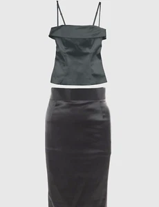 NUEVO DOLCE & GABBANA Corsé Negro Satinado Top 44 8 + Falda Lápiz 42 6 - Imagen 1 de 13