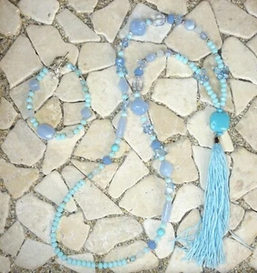 ★ Cadena larga en Y ★ Pulsera ★ BLASTA ★ azul bebé y azul vaquero ★ - Imagen 1 de 4