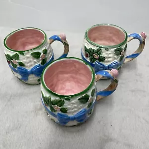 The Haldon Group Mugs Set Of 3 Blue Bow Basket Weave Strawberries Cottage *READ* - Picture 1 of 24