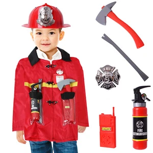 TE-Trend Feuerwehrmann Feuerwehrkostüm Helm Kinderkostüm Set 8-teilig Karneval - Bild 1 von 7