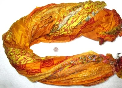 ON 12 yards Unstitched Recycled PURE Silk Sari Ribbon Yarn tassels Golden SKEINS - Image 1 of 4