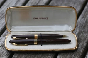 Vintage SHEAFFER'S Gold 14 K Nib Fountain Pen and Pencils w/original Hard Box - Picture 1 of 12