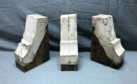Antique Set 3 Chunky Wood Corbel Porch Brackets Shabby White VTG Chic 980-22B Cover