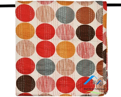 Colcha de algodón india tamaño king edredón Kantha estampado de lunares Gudari Foto 1 de 4