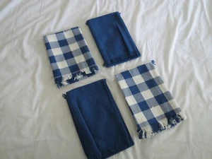 Dish Towels Navy Blue Plaid & Solid 4 towels New - Picture 1 of 6