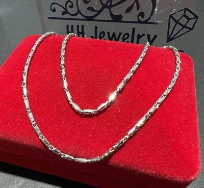 18K White Gold Rounded Bars/ Bamboo Style Diamond Cut Pattern Necklace - Image 1 of 4