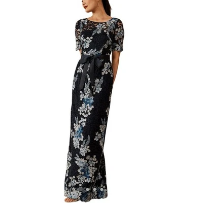 Adrianna Papell Angeline Dress Navy Lace Short Sleeve Long Gown Dress NWT Sz 10 - Image 1 of 4