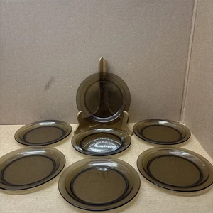 Vereco France Lot Rauch Braun Glas Salat Beilagen Teller 7 Stk. - Bild 1 von 8