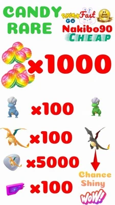 Pokemon🌟Rare Candy 1000🌟Bagon🌟Señuelo🌟Medalla buscador de amigos🌟Rápido y seguro🌟Go Foto 1 de 2