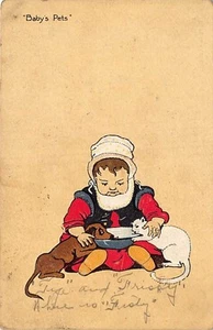 Postal: Mascotas de bebé, bebé con gatito y cachorro, DB publicada 1909 - Imagen 1 de 2