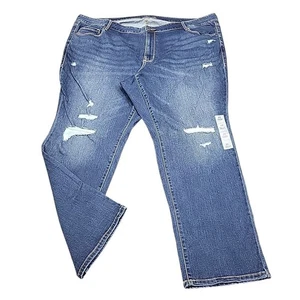 Old Navy Mid Rise Power Slim Straight Distressed Jeans Size 26 Plus Size 3X Blue - Picture 1 of 11