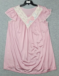 Shadowline Nightgown Mauve Nylon Lace Cap Sleeve Embroidered Women's Size L - Picture 1 of 11