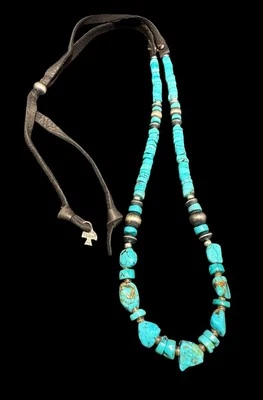 Collar Vintage Pájaro Peyote 925 Turquesa Esterlina Cuentas Cuero Negro Étnico  Foto 1 de 4