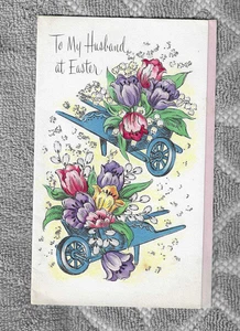 Tarjeta vintage DA Line metálica a mi marido en pascua flores en 2 carretillas - Imagen 1 de 3