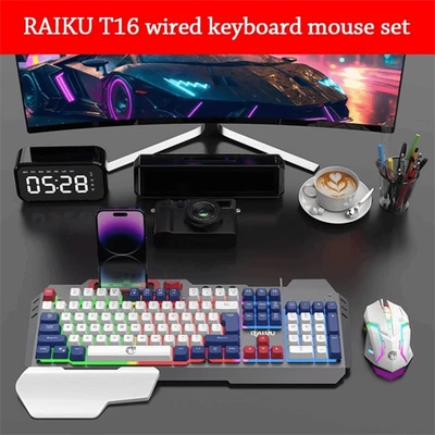 104 Keys Keyboard Mouse Set USB Connection Gaming Mechanical Keyboard  Game - Image 1 of 4
