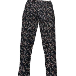 Lularoe Leggings Womens One Size Black Pink Grey Floral Print Stretch Knit - Picture 1 of 7