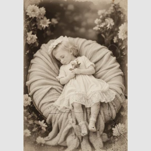 Young Blond Girl Photo Post Mortem Print Baby Flowers Victorian Photograph 69 - Picture 1 of 1